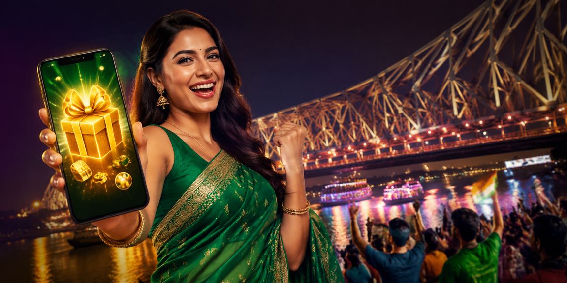 Kolkata Howrah Bridge with lottery app using saree colors